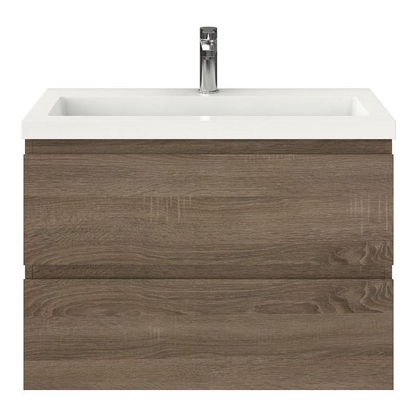 Renesse badmeubel 80 cm donker eiken met polystone Cadzand wastafel wit glans, 1 kraangat