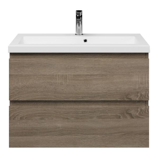 Renesse badmeubel 80 cm donker eiken met polystone Cadzand wastafel wit mat