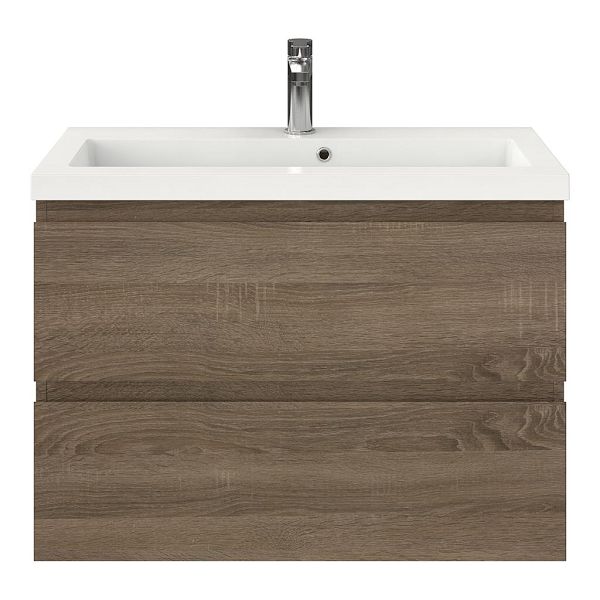 Renesse badmeubel 80 cm donker eiken met polystone Cadzand wastafel wit glans, 1 kraangat
