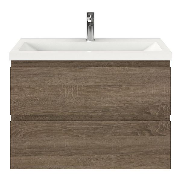 Renesse badmeubel 80 cm donker eiken met polystone Scharendijke wastafel wit glans