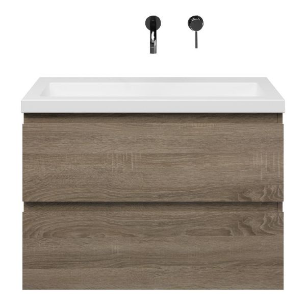 Renesse badmeubel 80 cm donker eiken met quartz Cadzand-Q wastafel wit mat