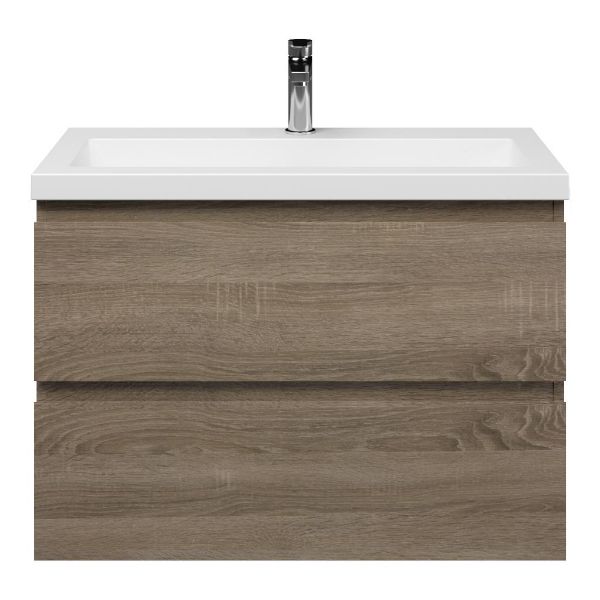 Renesse badmeubel 80 cm donker eiken met quartz Cadzand wastafel wit mat