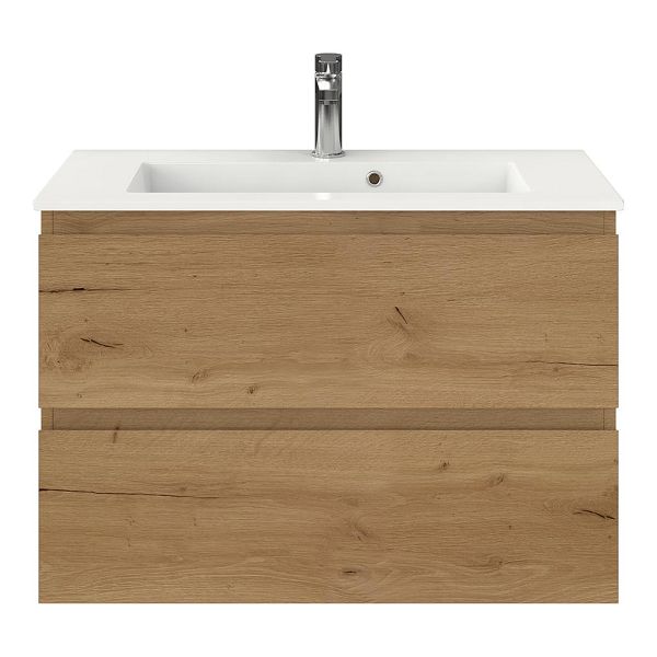 Renesse badmeubel 80 cm eiken natuur met keramische Compact wastafel wit glans