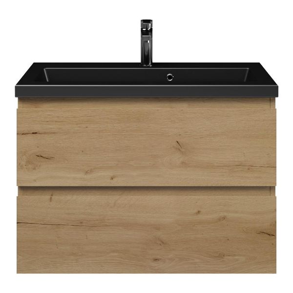 Renesse badmeubel 80 cm eiken natuur met keramische Dishoek wastafel zwart mat, 1 kraangat