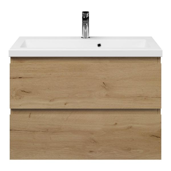 Renesse badmeubel 80 cm eiken natuur met keramische Dishoek wastafel wit glans, 1 kraangat
