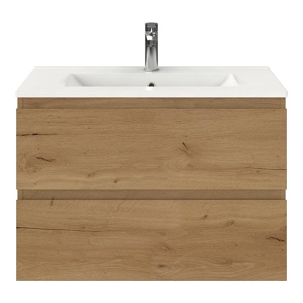 Renesse badmeubel 80 cm eiken natuur met keramische Huisduinen wastafel wit glans