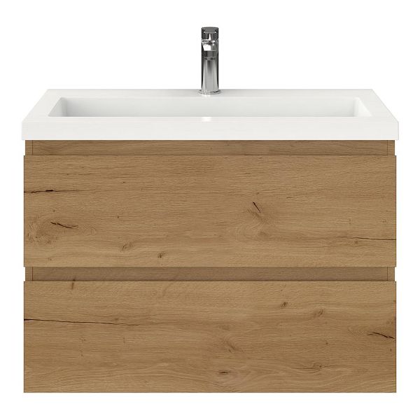 Renesse badmeubel 80 cm eiken natuur met polystone Cadzand wastafel wit glans, 1 kraangat