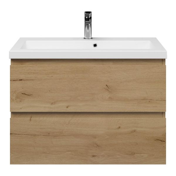 Renesse badmeubel 80 cm eiken natuur met polystone Cadzand wastafel wit mat