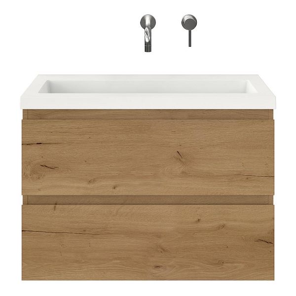 Renesse badmeubel 80 cm eiken natuur met polystone Cadzand wastafel wit glans, zonder kraangat