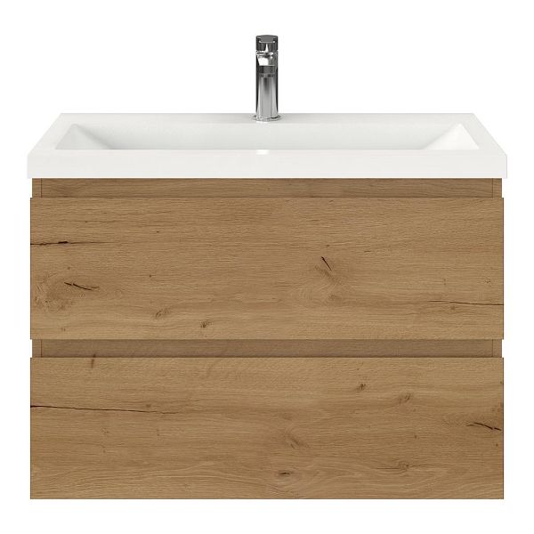 Renesse badmeubel 80 cm eiken natuur met polystone Scharendijke wastafel wit glans