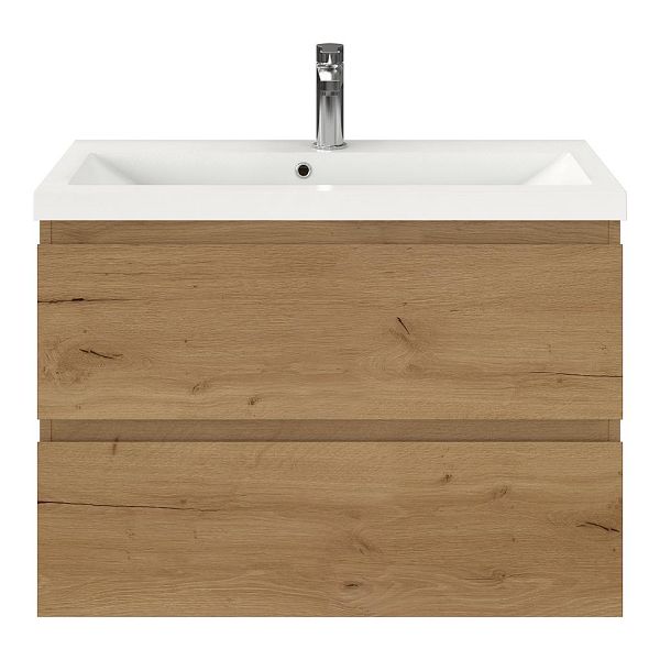 Renesse badmeubel 80 cm eiken natuur met polystone Scharendijke wastafel wit glans