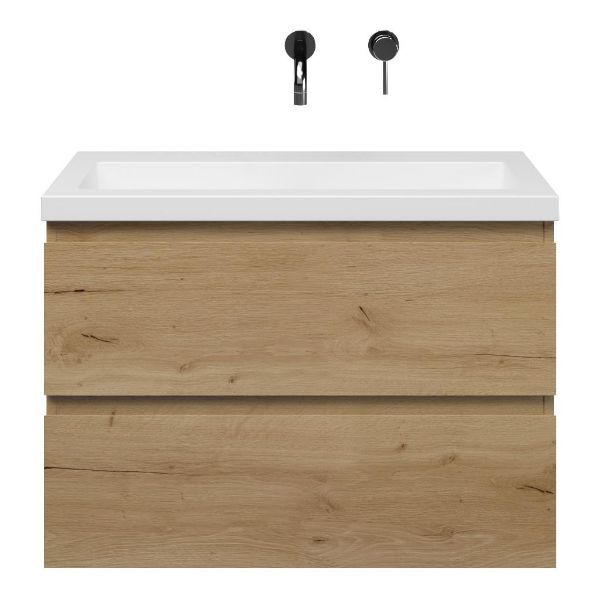 Renesse badmeubel 80 cm eiken natuur met quartz Cadzand-Q wastafel wit mat