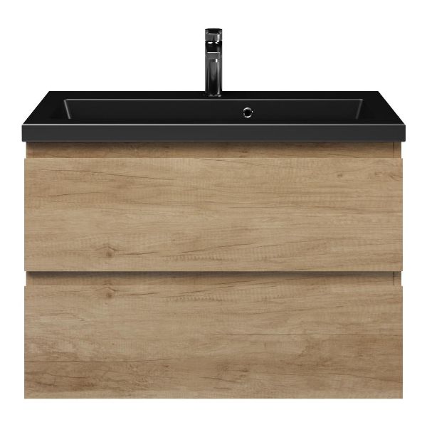 Renesse badmeubel 80 cm olm met keramische Dishoek wastafel zwart mat, 1 kraangat
