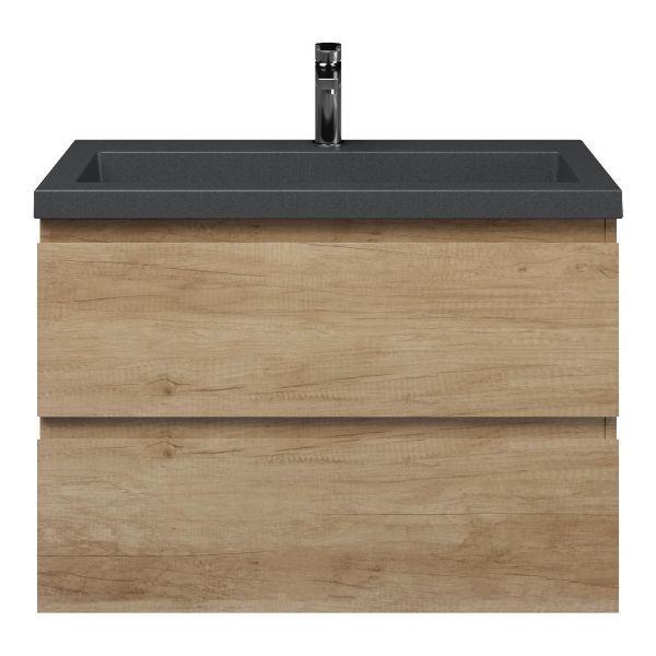 Renesse badmeubel 80 cm olm met polystone Cadzand wastafel grijs mat, zonder overloop