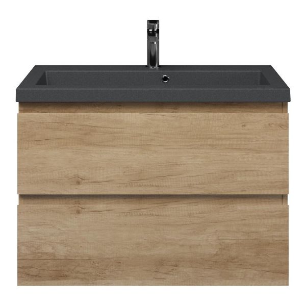 Renesse badmeubel 80 cm olm met polystone Cadzand wastafel grijs mat, met overloop
