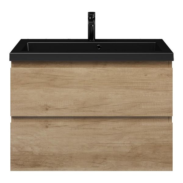 Renesse badmeubel 80 cm olm met polystone Cadzand wastafel zwart mat, 1 kraangat