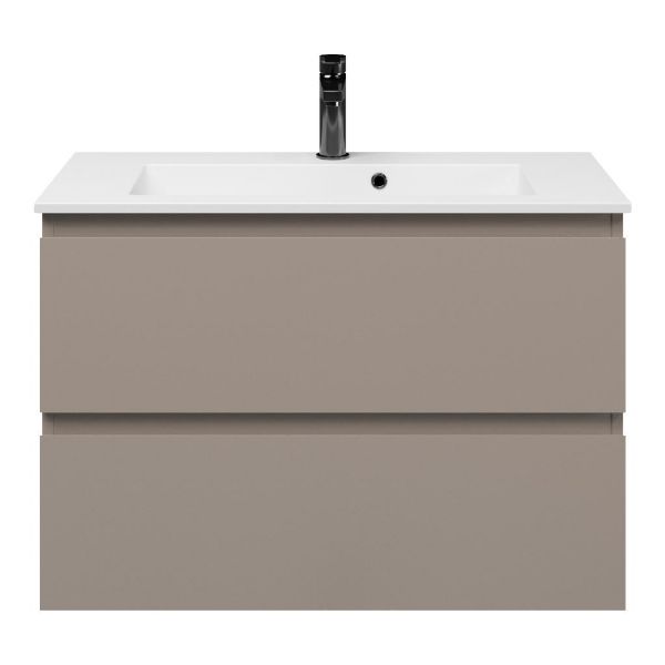 Renesse badmeubel 80 cm taupe met keramische Compact wastafel wit glans