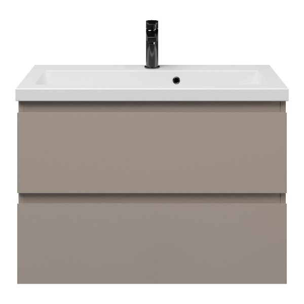 Renesse badmeubel 80 cm taupe met keramische Dishoek wastafel wit mat, 1 kraangat
