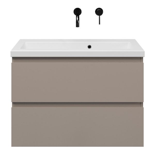 Renesse badmeubel 80 cm taupe met keramische Dishoek wastafel wit mat, zonder kraangat