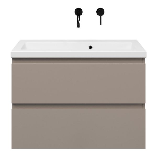Renesse badmeubel 80 cm taupe met keramische Dishoek wastafel wit glans, zonder kraangat