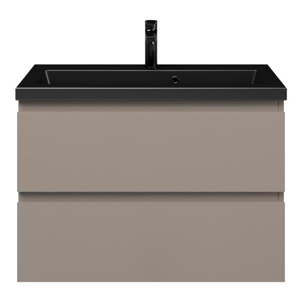 Renesse badmeubel 80 cm taupe met keramische Dishoek wastafel zwart mat, 1 kraangat