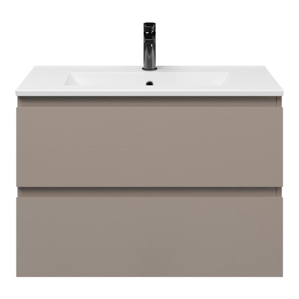 Renesse badmeubel 80 cm taupe met keramische Huisduinen wastafel wit glans