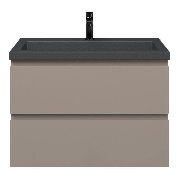 Renesse badmeubel 80 cm taupe met polystone Cadzand wastafel grijs mat, zonder overloop