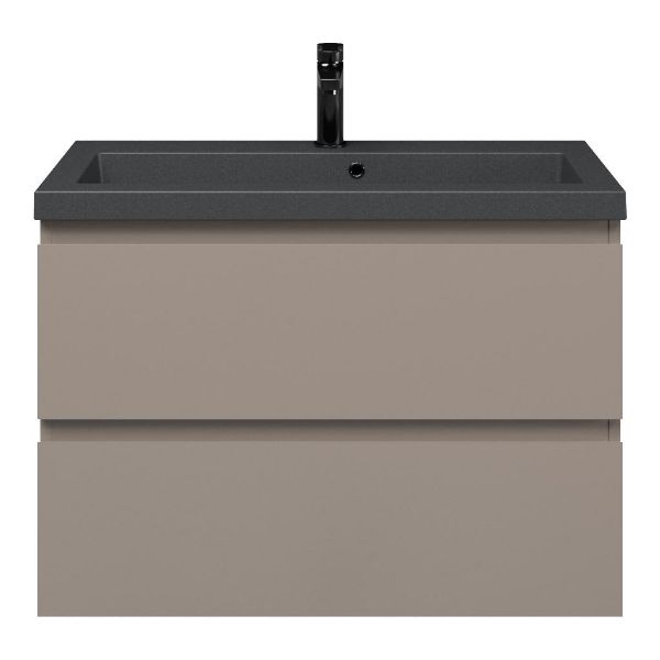 Renesse badmeubel 80 cm taupe met polystone Cadzand wastafel grijs mat, met overloop