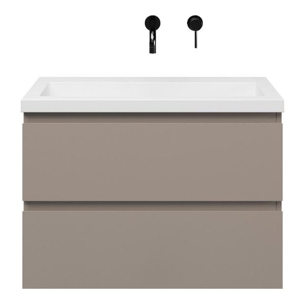 Renesse badmeubel 80 cm taupe met polystone Cadzand wastafel wit glans, zonder kraangat