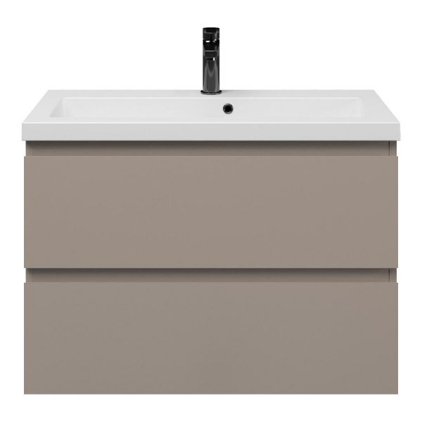 Renesse badmeubel 80 cm taupe met polystone Cadzand wastafel wit mat