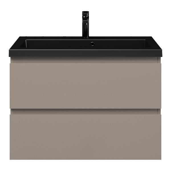 Renesse badmeubel 80 cm taupe met polystone Cadzand wastafel zwart mat, 1 kraangat
