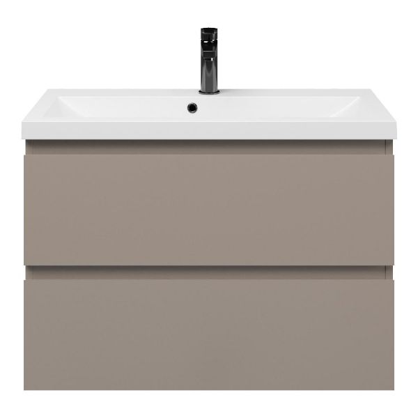 Renesse badmeubel 80 cm taupe met polystone Scharendijke wastafel wit glans