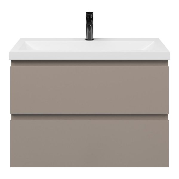 Renesse badmeubel 80 cm taupe met polystone Scharendijke wastafel wit glans