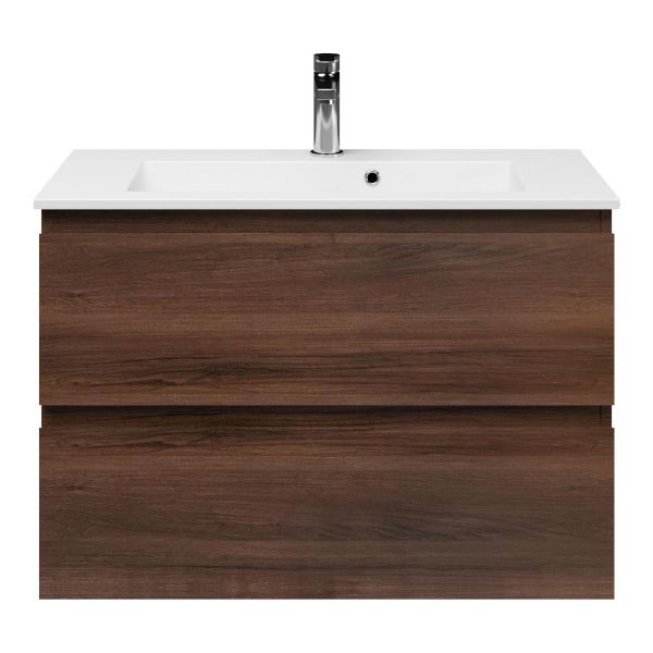 Renesse badmeubel 80 cm walnoot met keramische Compact wastafel wit glans
