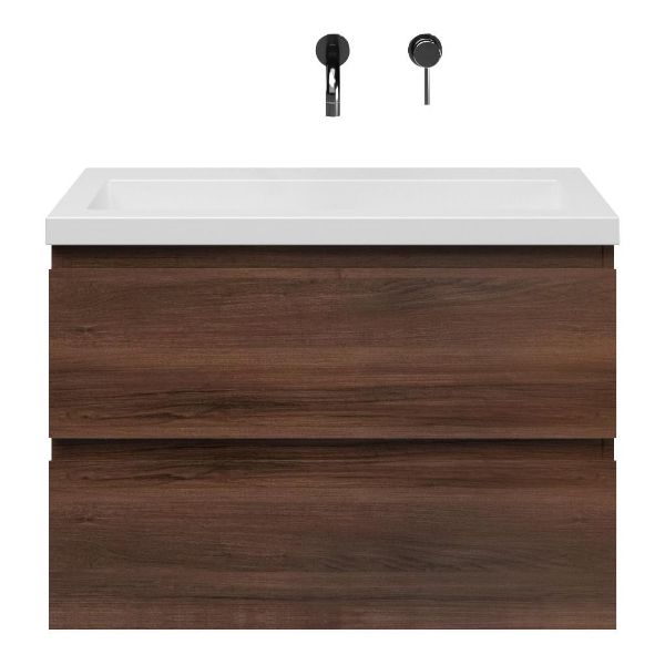 Renesse badmeubel 80 cm walnoot met quartz Cadzand-Q wastafel wit mat