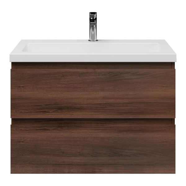 Renesse badmeubel 80 cm walnoot met quartz Cadzand wastafel wit mat