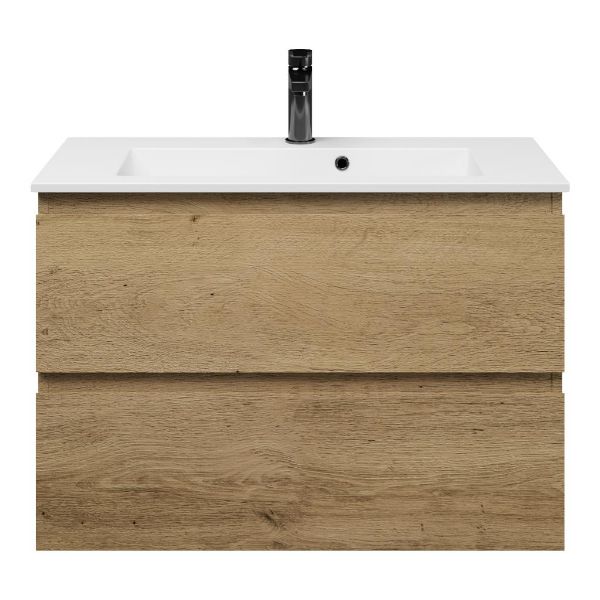 Renesse badmeubel 80 cm warm eiken met keramische Compact wastafel wit glans