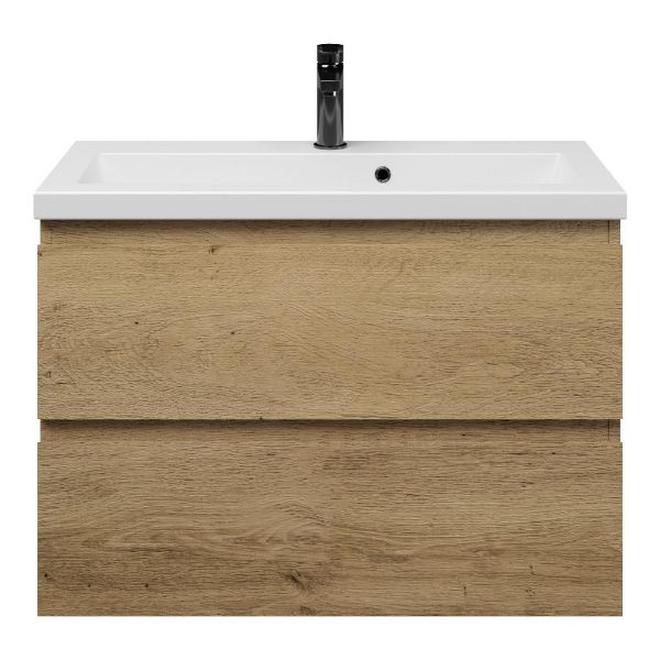 Renesse badmeubel 80 cm warm eiken met keramische Dishoek wastafel wit mat