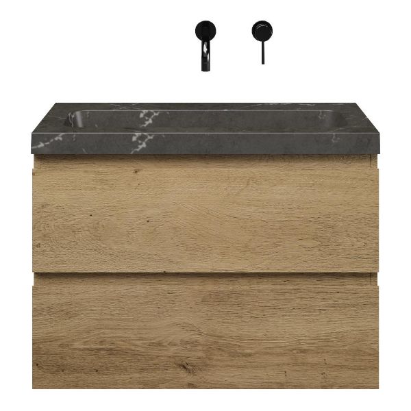Renesse badmeubel 80 cm warm eiken met natuurstenen Stone wastafel blue stone