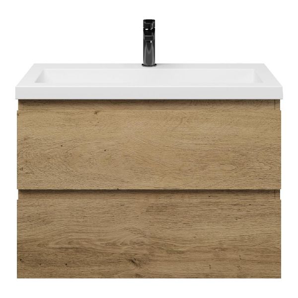 Renesse badmeubel 80 cm warm eiken met polystone Cadzand wastafel wit glans