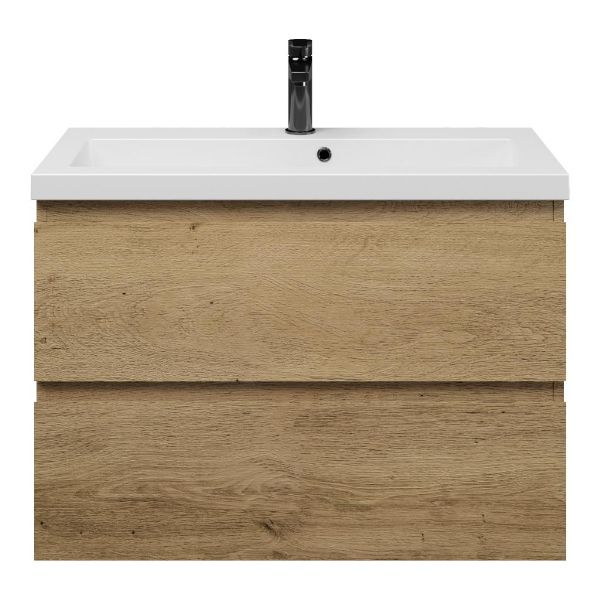 Renesse badmeubel 80 cm warm eiken met polystone Cadzand wastafel wit mat