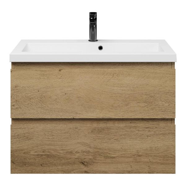 Renesse badmeubel 80 cm warm eiken met polystone Cadzand wastafel wit glans