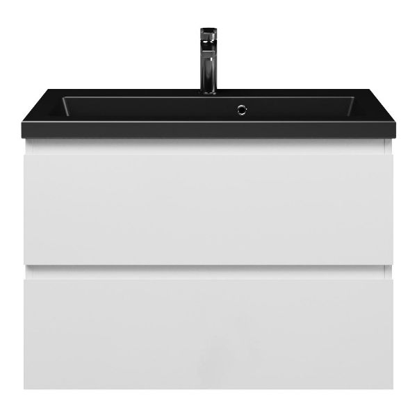 Renesse badmeubel 80 cm wit hoogglans met keramische Dishoek wastafel zwart mat, 1 kraangat
