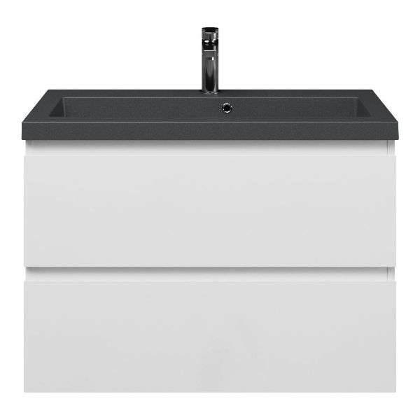 Renesse badmeubel 80 cm wit hoogglans met polystone Cadzand wastafel grijs mat, met overloop