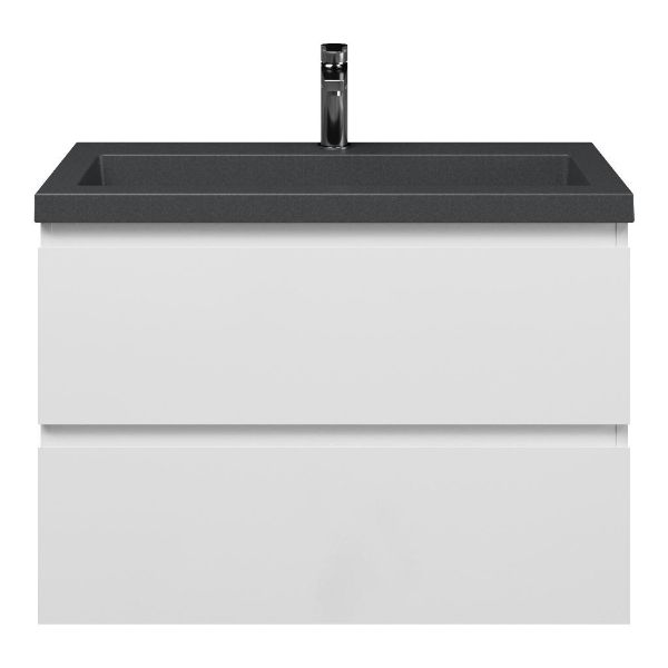 Renesse badmeubel 80 cm wit hoogglans met polystone Cadzand wastafel grijs mat, zonder overloop