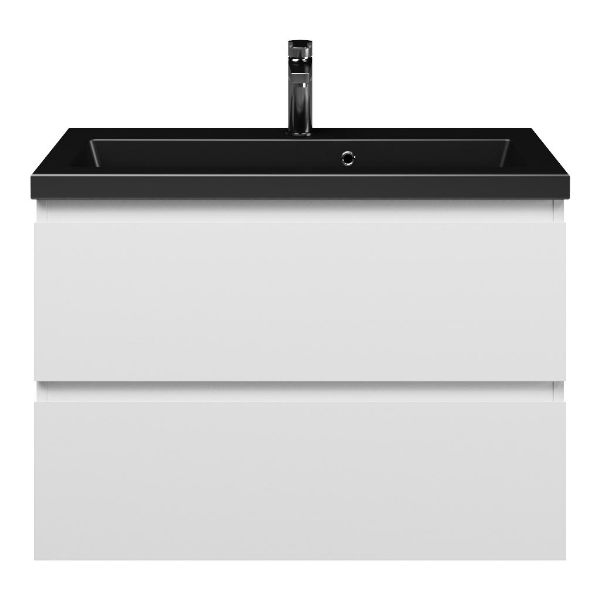 Renesse badmeubel 80 cm wit mat met keramische Dishoek wastafel zwart mat, 1 kraangat