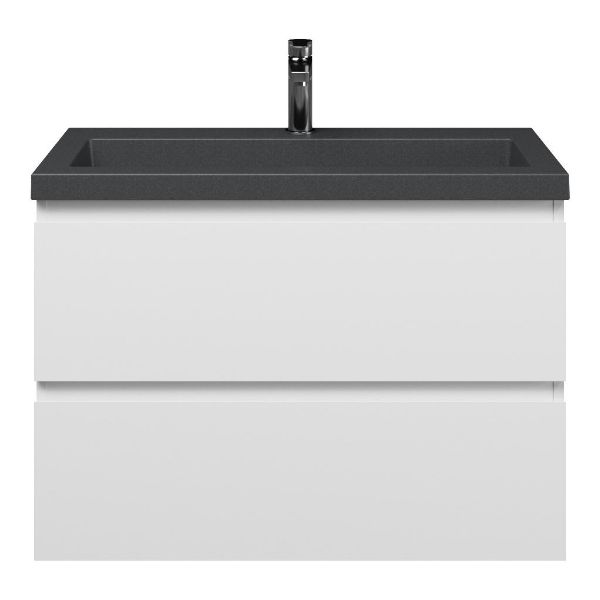 Renesse badmeubel 80 cm wit mat met polystone Cadzand wastafel grijs mat, zonder overloop