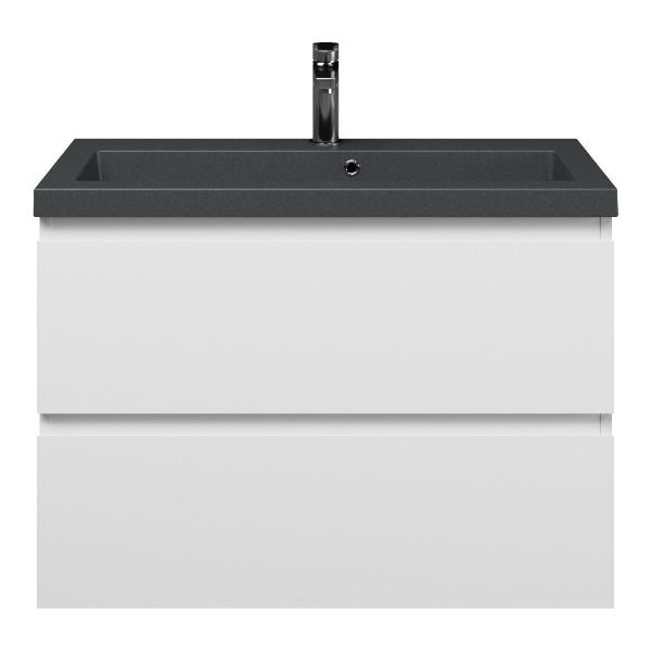 Renesse badmeubel 80 cm wit mat met polystone Cadzand wastafel grijs mat, met overloop