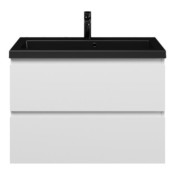 Renesse badmeubel 80 cm wit mat met polystone Cadzand wastafel zwart mat, 1 kraangat