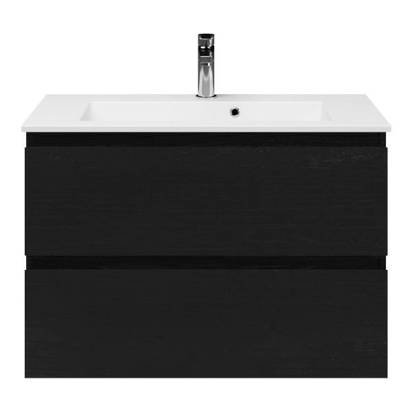 Renesse badmeubel 80 cm zwart eiken met keramische Compact wastafel wit glans